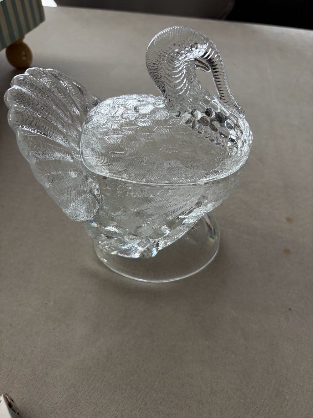 Vintage Glass Turky Candy Dish with Lid